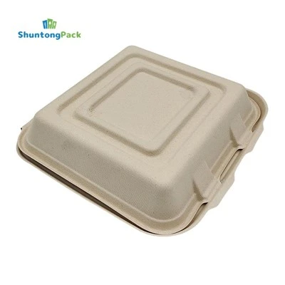 Bagasse clamshell-container met 3 compartimenten